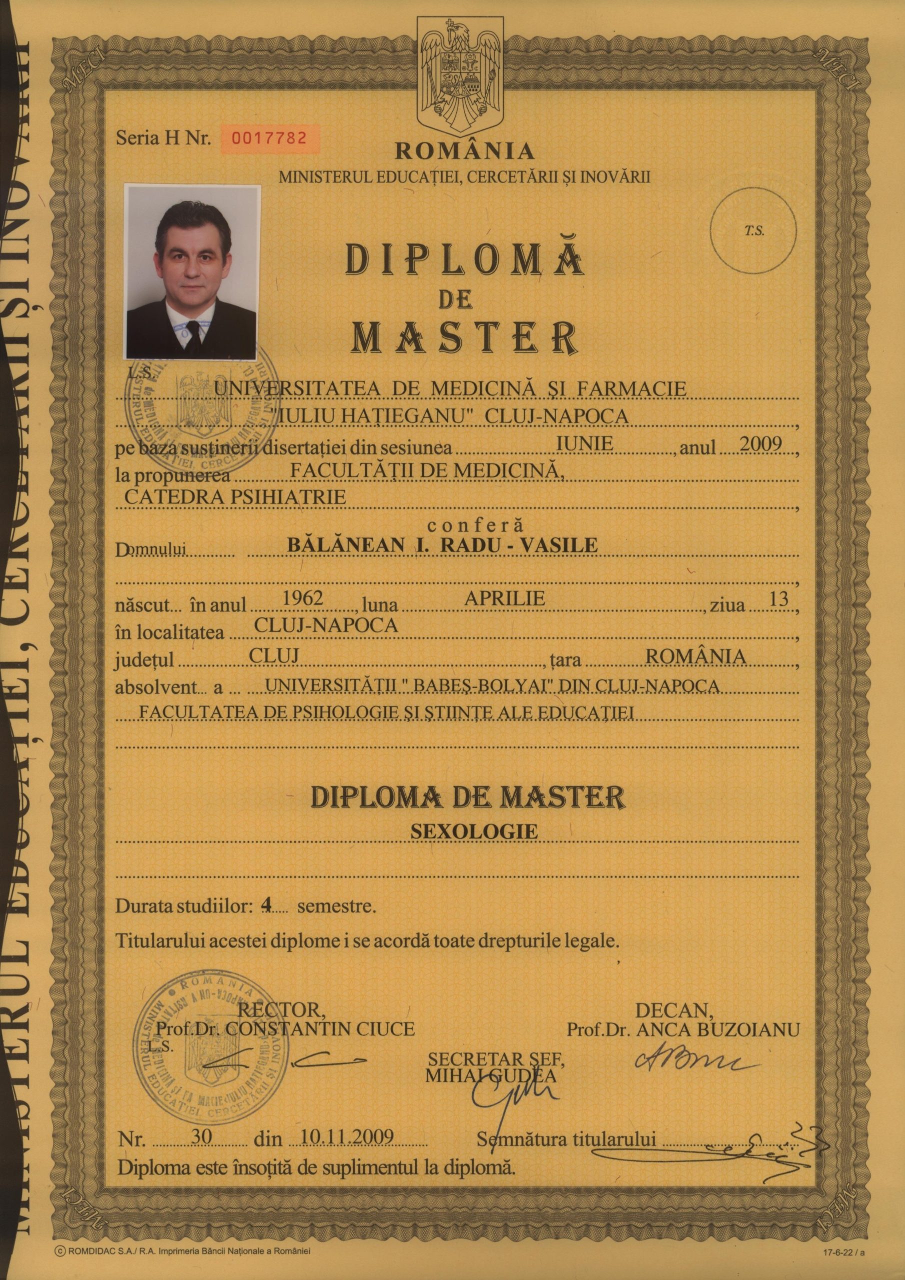Diploma de Sexologie – Universitatea de Medicină și Farmacie Iuliu Hațieganu Cluj-Napoca